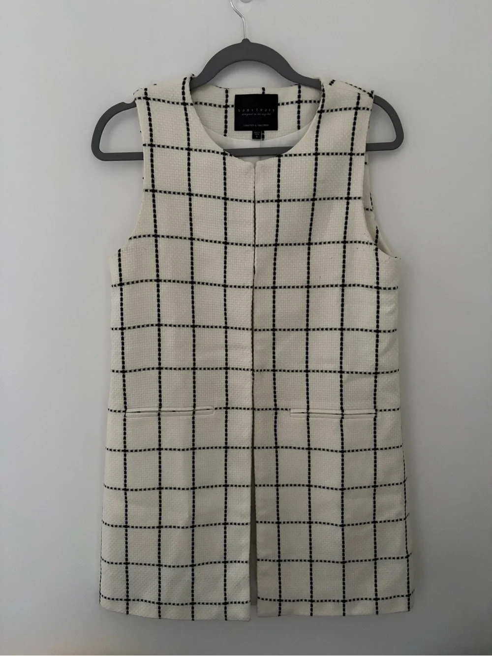 Sanctuary tweed sleevless long window pane vest size small cream/ black color - Picture 1 of 9